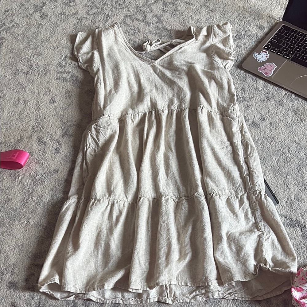 Black Tape Cream Tiered Flutter Sleeve Sundress